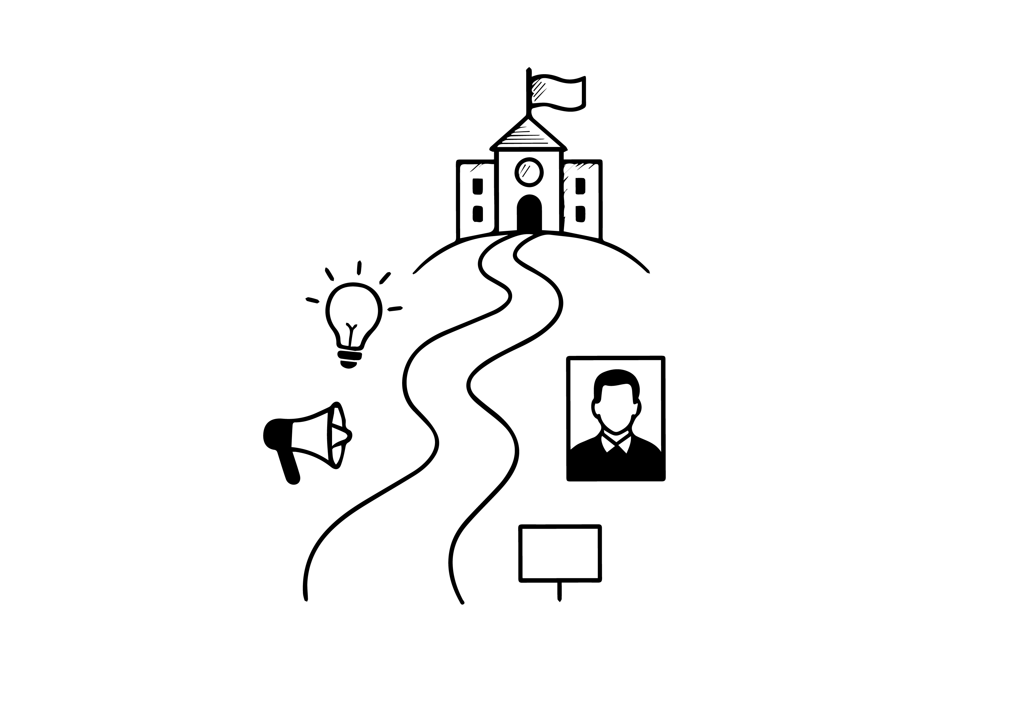 Illustration eines straffierten Weges mit Stationen – symbolisiert den individuellen Erfolgsweg im Bürgermeistercoaching